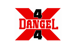 Logo Dangel 4x4 : Spécialiste Transmission Intégrale Logo Dangel 4x4 avec grand X rouge, texte DANGEL et chiffres 4 noirs stylisés.
